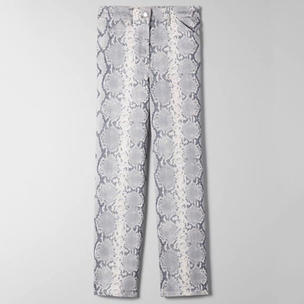 Aritzia Snake Print High Waist Straight Leg Denim Jean Pants Size 2 Grey